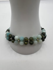 Amazonite & Serpentine Gemstone Squares Bracelet